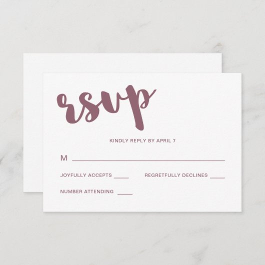 Mauve und White Typografy Wedding Rsvp Response (Vorne/Hinten)