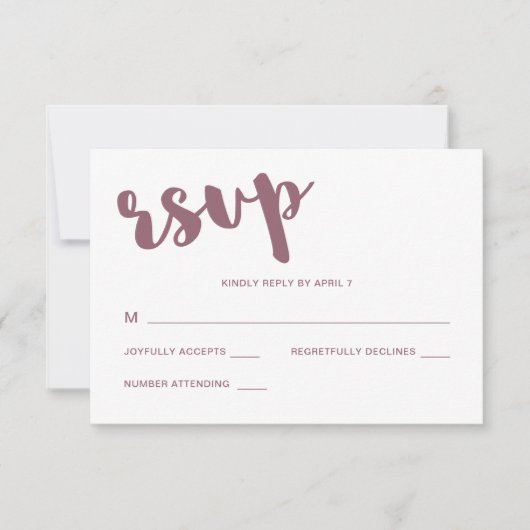 Mauve und White Typografy Wedding Rsvp Response Karte (Vorderseite)