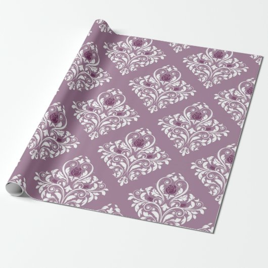 Mauve und White Vintag Damask Muster Geschenkpapier (Ungerollt)