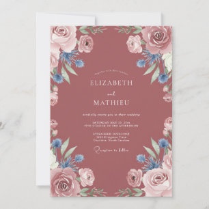 Mauve Üppige Botanische Hochzeit Einladung