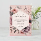 Mauve verschwommene florale Hochzeit Einladung (Stehend Vorderseite)