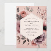 Mauve verschwommene florale Hochzeit Einladung (Vorne/Hinten)