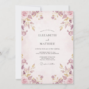 Mauve Verzierte Blumige Hochzeit Einladung