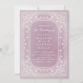 Mauve verzierte romantische Hochzeit Einladung (Vorderseite)