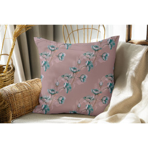 Mauve Vintag Watercolor Blue Blume Streifen Kissen