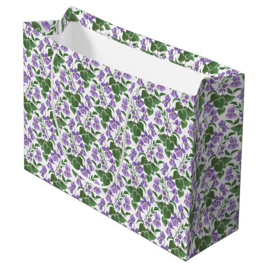 Mauve Violets Blumenmuster Große Geschenktasche Geschenktüte (Vorderseite Schrägansicht)