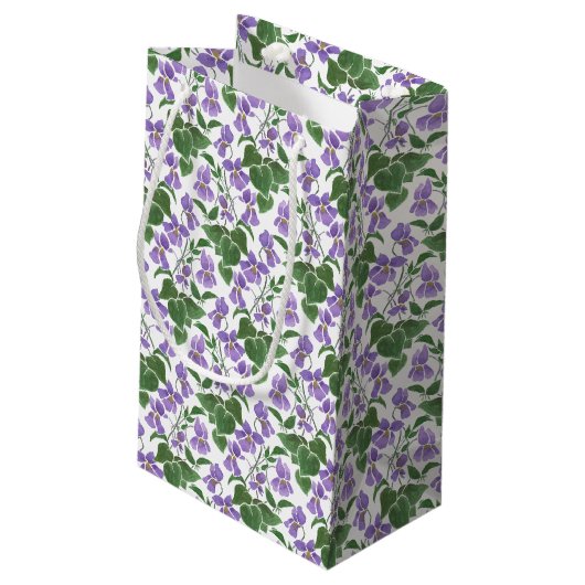 Mauve Violets Blumenmuster Kleine Geschenktasche Kleine Geschenktüte (Rückseite Schrägansicht)