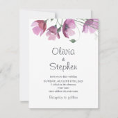 Mauve violette Blumen. Moderne Rustikale Hochzeit Einladung (Vorderseite)