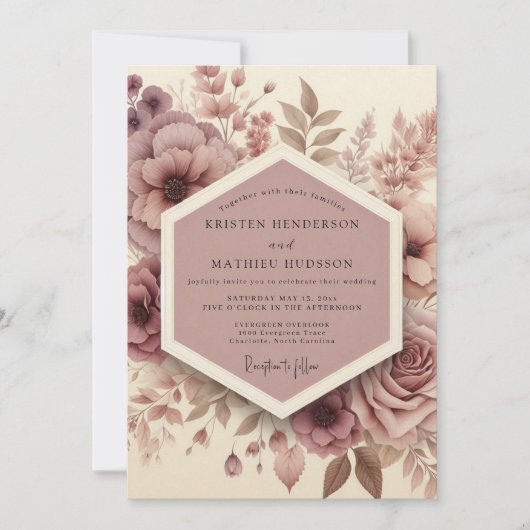 Mauve-Wald-Blütenhochzeit Einladung (Vorderseite)