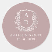 Mauve Wappen Moderne Monogram Wedding Runder Aufkleber (Vorderseite)