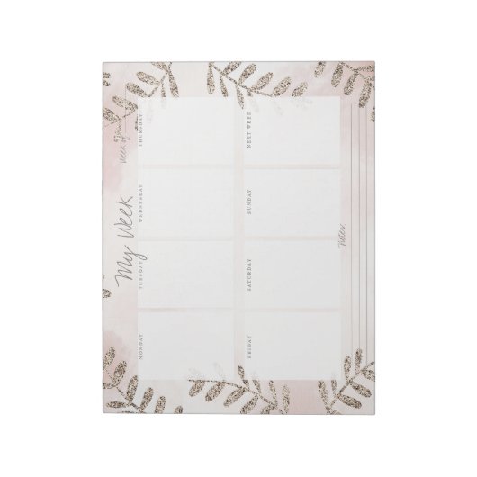 Mauve Watercolor Champagne Glitzer Weekly Planner Notizblock (Rotiert)