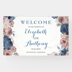 Mauve Watercolor Hochzeitskulisse der blauen Rose Banner