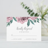 Mauve Watercolor Rose Floral Wedding RSVP (Stehend Vorderseite)