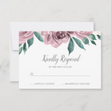Mauve Watercolor Rose Floral Wedding RSVP