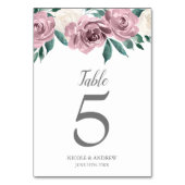 Mauve Watercolor Rose Floral Wedding Tischnummer (Rückseite)