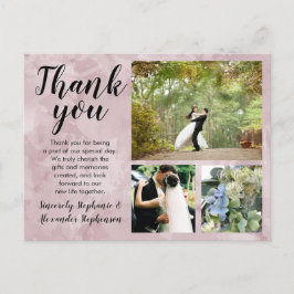 Mauve Watercolor Wedding Vielen Dank Custom 3 Foto Postkarte