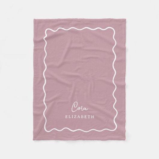 Mauve Wavy Border Monogrammed Fleecedecke (Vorderseite)