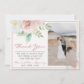Mauve Wedding mit sanfter Flora und Fauna Dankeskarte (Vorderseite)