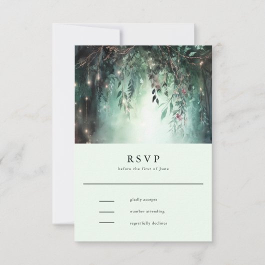 Mauve Wedding RSVP (Bezauberter Wald Gold Vines) (Vorderseite)