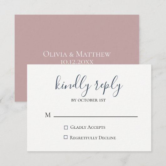 Mauve Wedding RSVP Card (Vorne/Hinten)