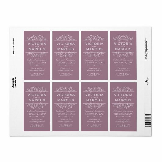 Mauve Wedding Wine Bottle Monogram Fevor Labels (Vorne)