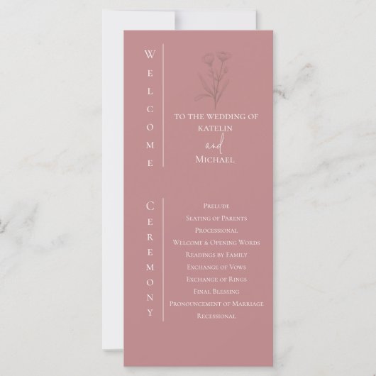 Mauve Wedding Zeremony Programm (Vorderseite)