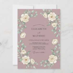 Mauve Weiße Rose Hochzeit Einladung