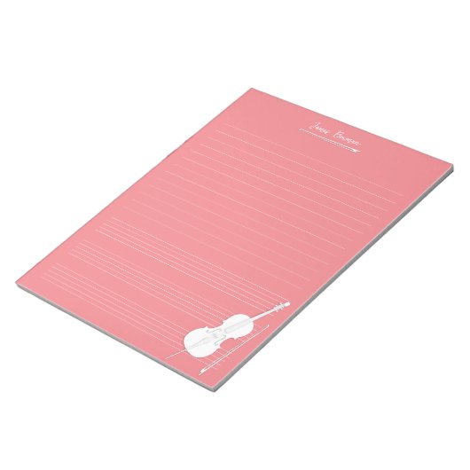 Mauve White Cello & Bow Personalisiert Music Class Notizblock (angewinkelt)
