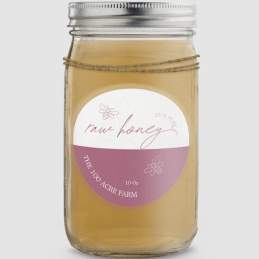 Mauve & White Modern Apiary Raw Honey Runder Aufkleber