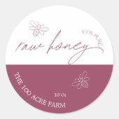 Mauve & White Modern Apiary Raw Honey Runder Aufkleber (Vorderseite)