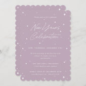 Mauve+White Script Scattered Stars New Year Party Einladung (Vorne/Hinten)