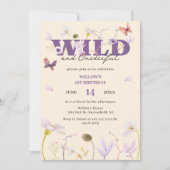 Mauve Wild & Onederful Wildblume 1. Geburtstag Einladung (Vorderseite)