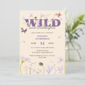 Mauve Wild & Onederful Wildblume 1. Geburtstag Einladung (Stehend Vorderseite)
