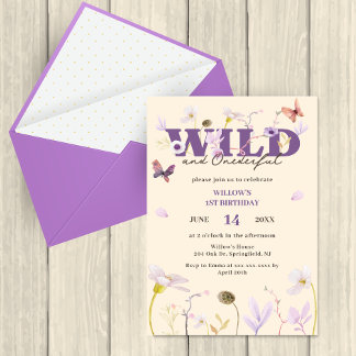 Mauve Wild & Onederful Wildblume 1. Geburtstag Einladung