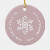 Mauve Winter Snowflake Erstes Weihnachtsfest Foto Keramik Ornament (Vorne)