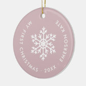 Mauve Winter Snowflake Erstes Weihnachtsfest Foto Keramik Ornament (Links)