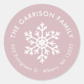 Mauve Winter Snowflake Round-Rücksendeadresse Runder Aufkleber (Vorderseite)