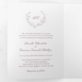 Mauve Wreath Monogram Elegant Wedding Dreifach Gefaltete Einladung (Innen Erste Seite)