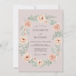 Mauve Zarter Blütenkranz Hochzeit Einladung