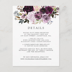 Mauvefarbene rosa und violette Blumen Gastdetails Begleitkarte