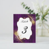 Mave & Golden Peacock Feather Wedding Tischnummer (Stehend Vorderseite)