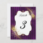 Mave & Golden Peacock Feather Wedding Tischnummer (Rückseite)