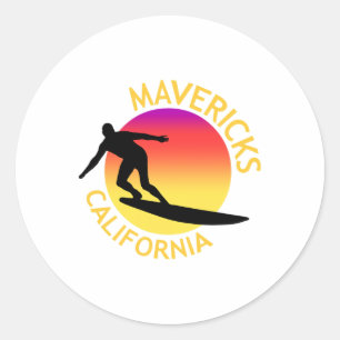 Mavericks Surfen Kalifornien Urlaub Runder Aufkleber