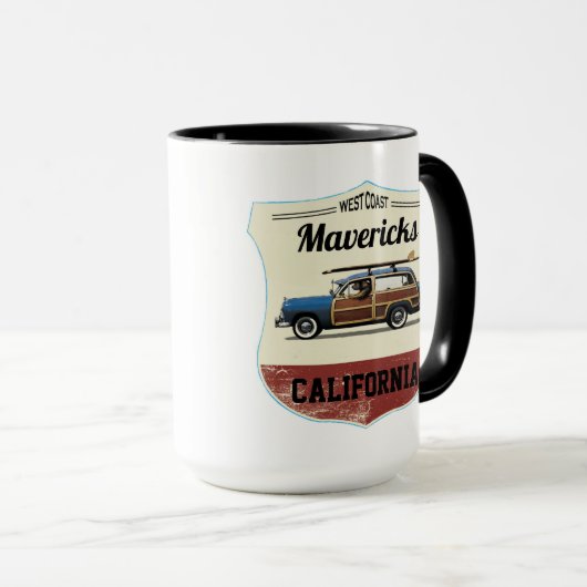 Mavericks Surfing Beach Woody Mug Tasse (VorderseiteRechts)