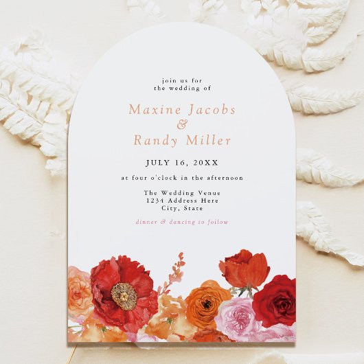 MAX Bold Fuchsia & Cobalt Floral Arched Wedding Einladung