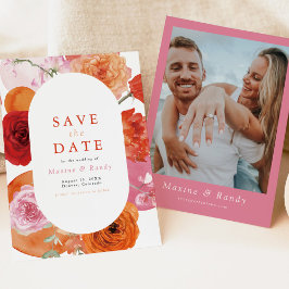 MAX Bold Fuchsia & Orange Floral Save the Date Einladung