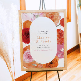 MAX Bold Fuchsia & Orange Floral Wedding Willkomme Poster