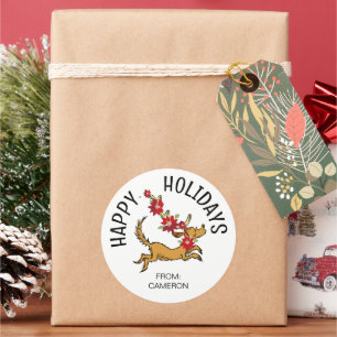 Max Christmas Poinsettia   Weihnachtsgeschenkmarke Runder Aufkleber