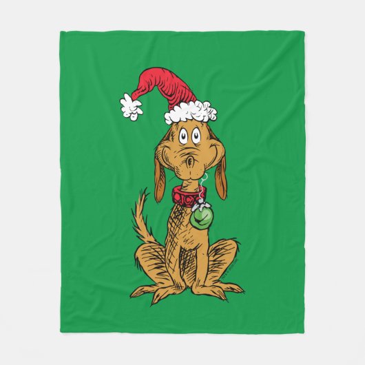 Max der Hund mit dem Weihnachtsmannhut Fleecedecke (Vorderseite)