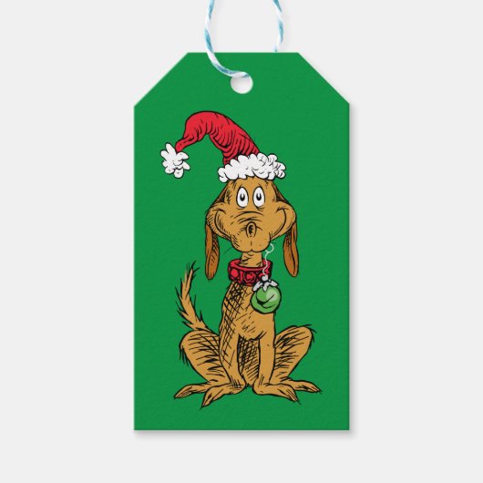Max der Hund mit Santa-Hut Geschenkanhänger (Vorderseite)